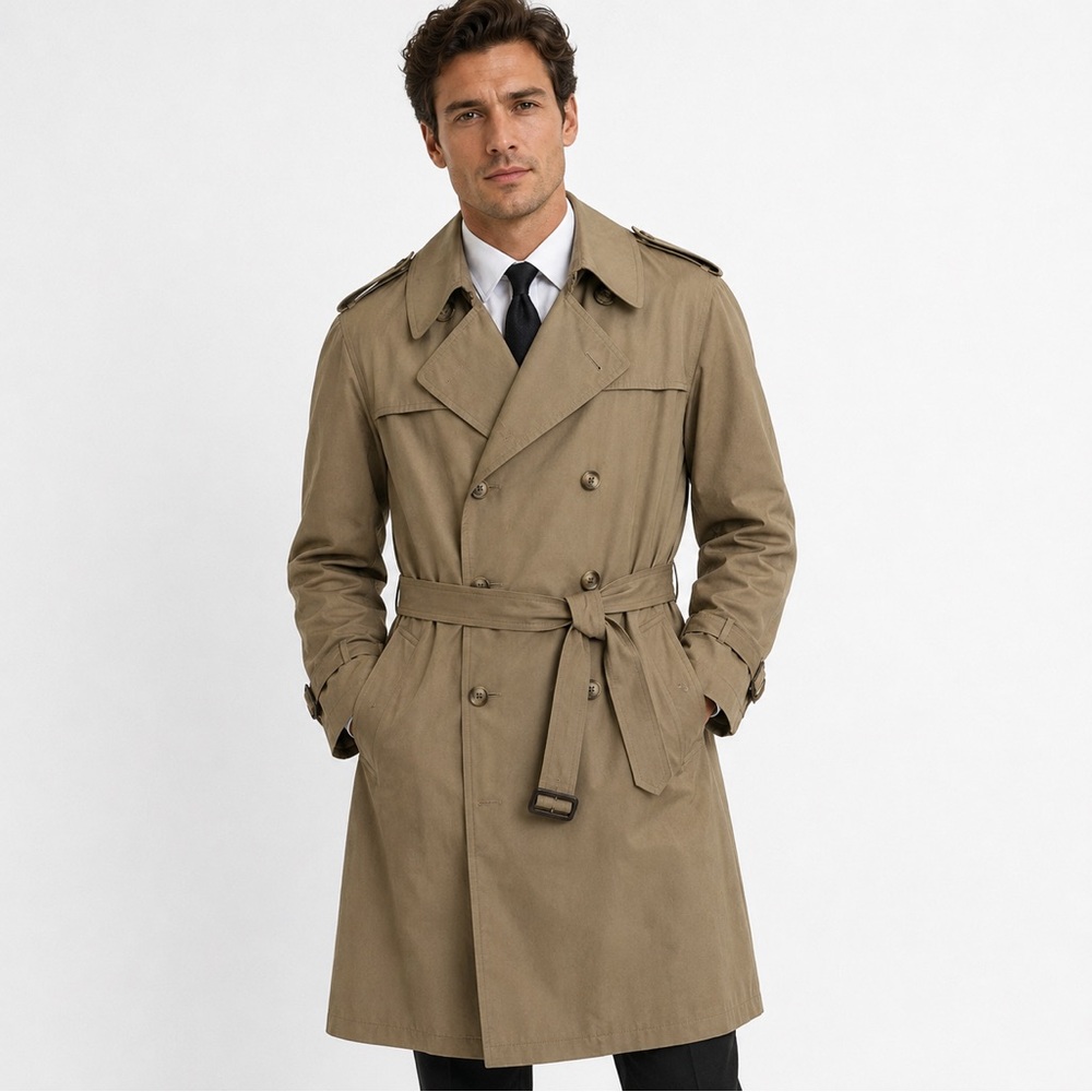 Vintage Christian Dior Trench Coat Men’s 40 Neutral Classic Removable Wool Liner